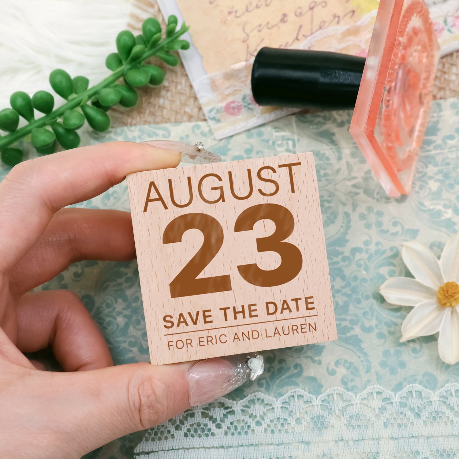 Custom Wedding Save the Date Rubber Stamp-25 2