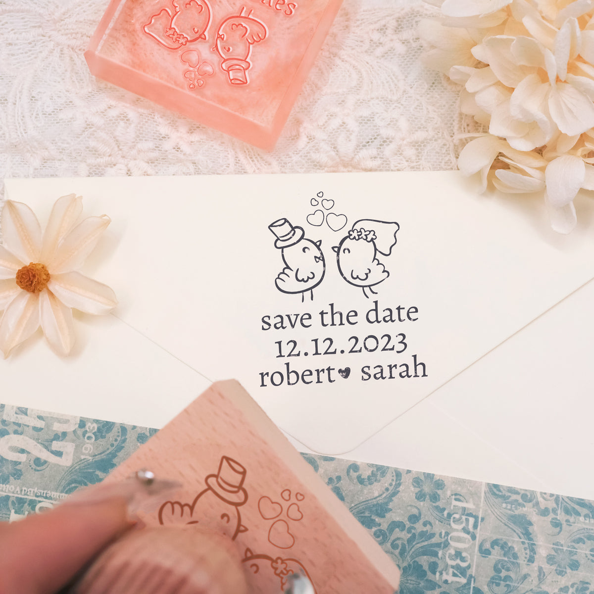 Custom Wedding Save the Date Rubber Stamp-3 3