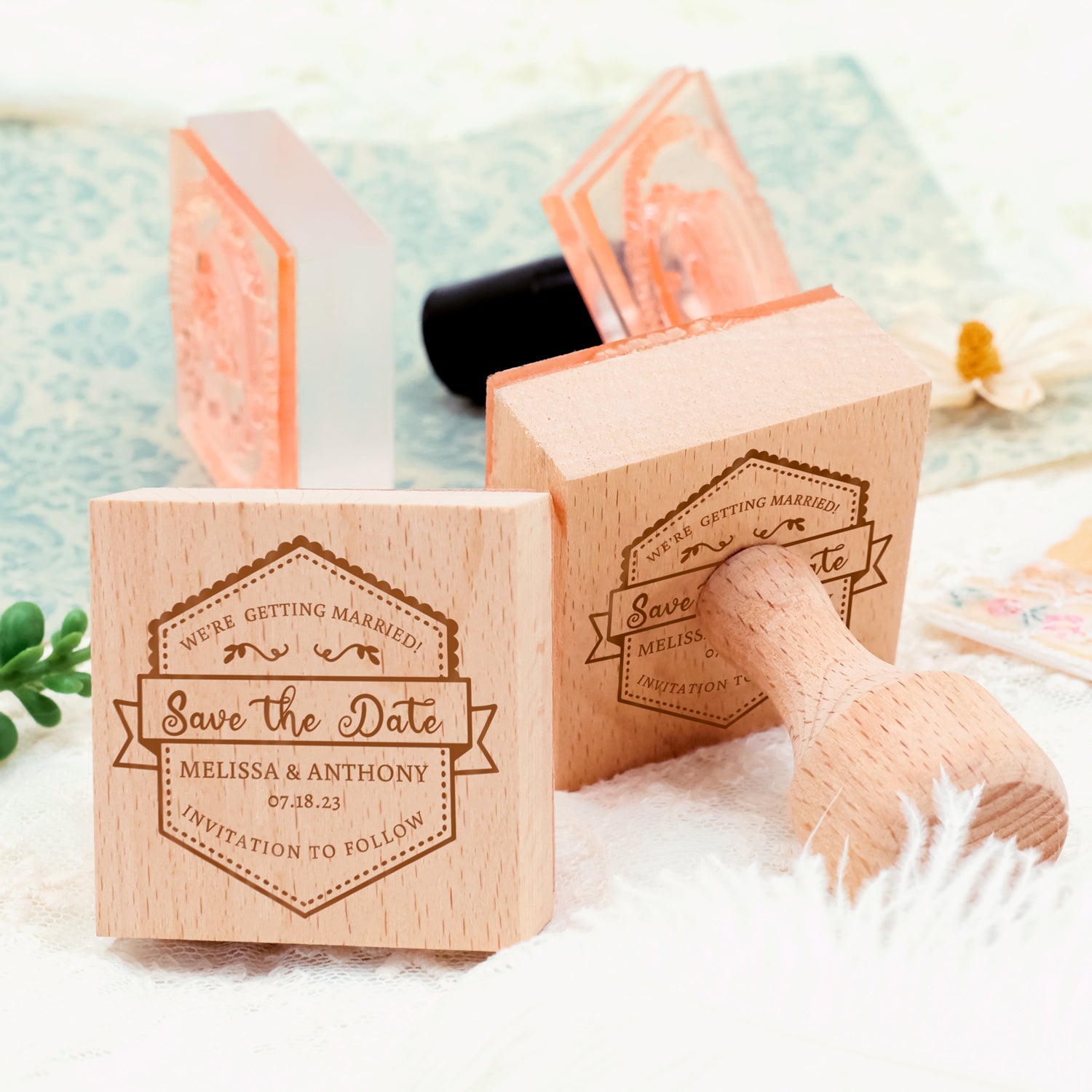Custom Wedding Save the Date Rubber Stamp-5 4