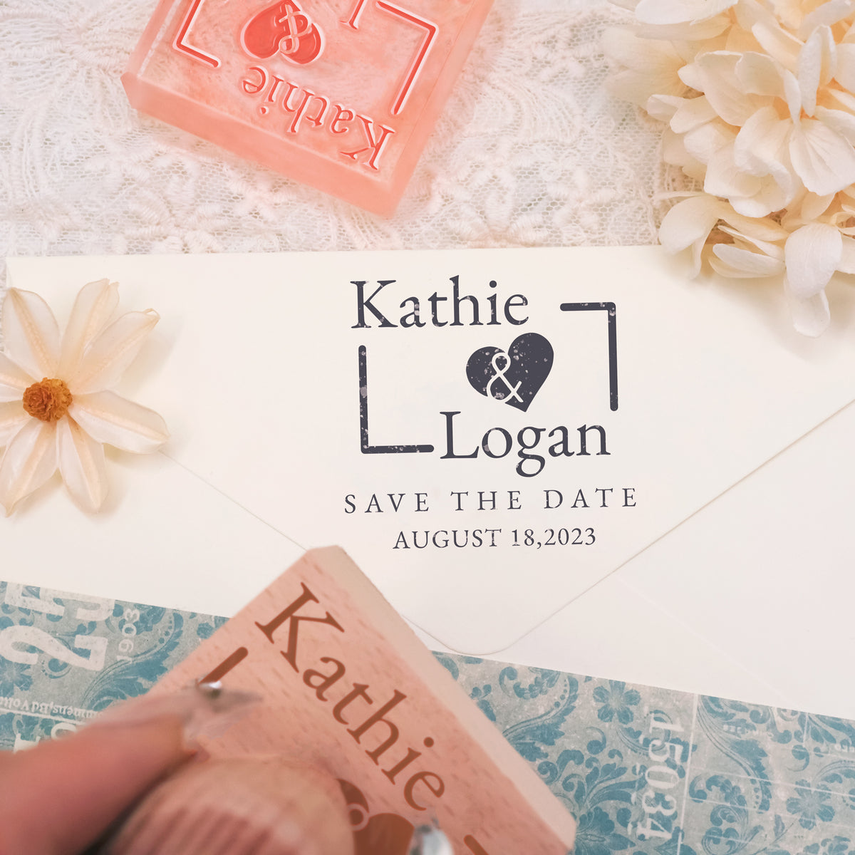 Custom Wedding Save the Date Rubber Stamp-6 3