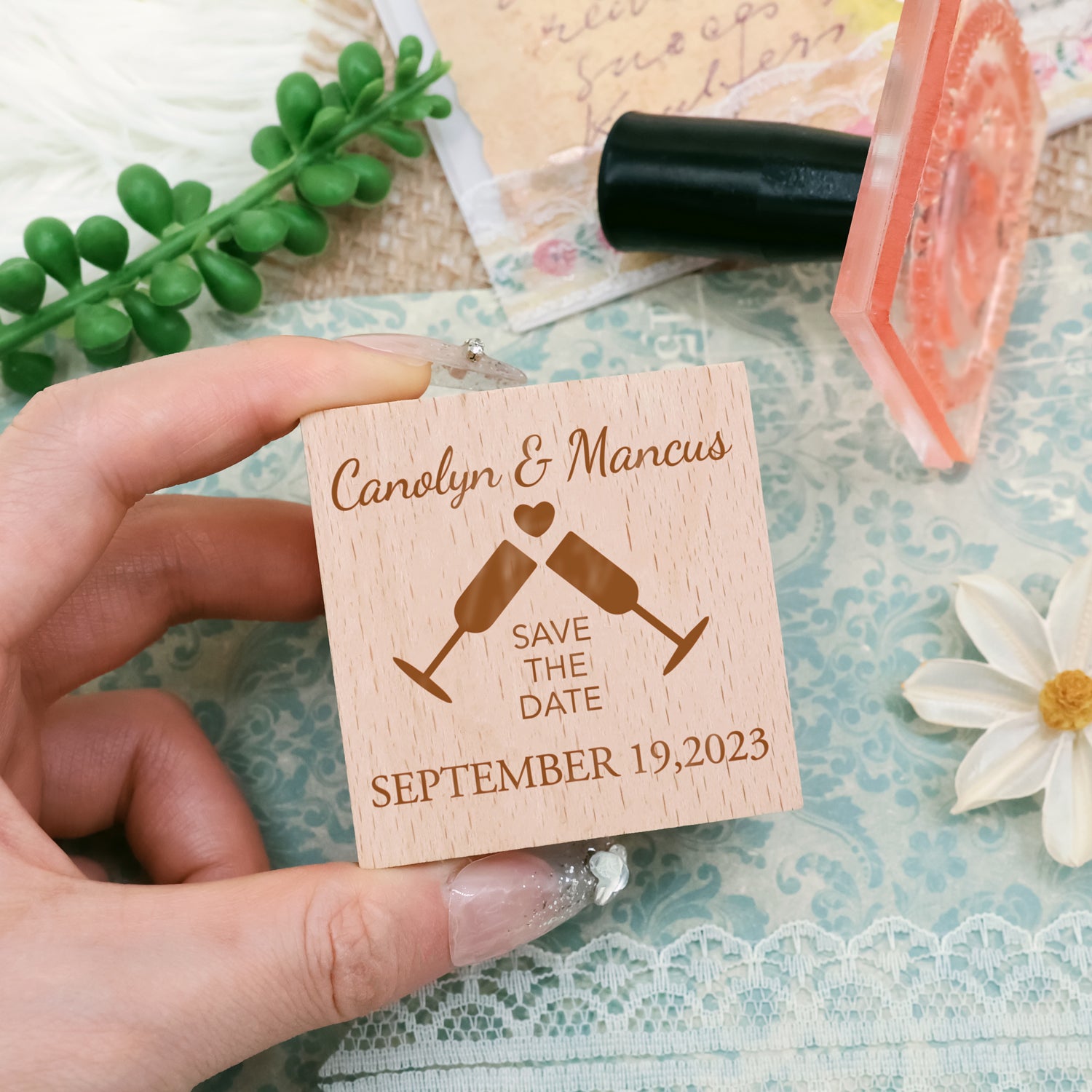 Custom Wedding Save the Date Rubber Stamp-7 1