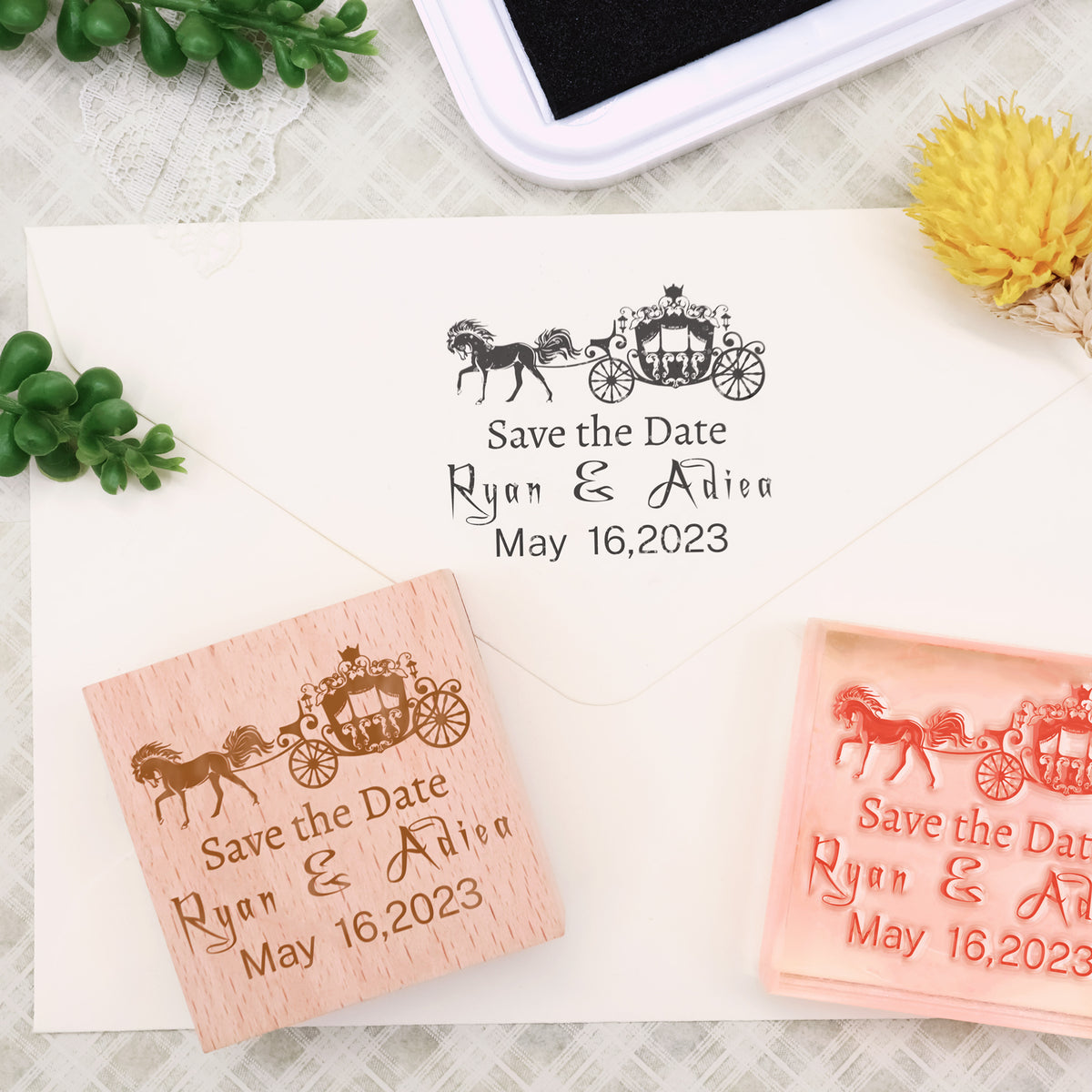 Custom Wedding Save the Date Rubber Stamp (25 Designs)