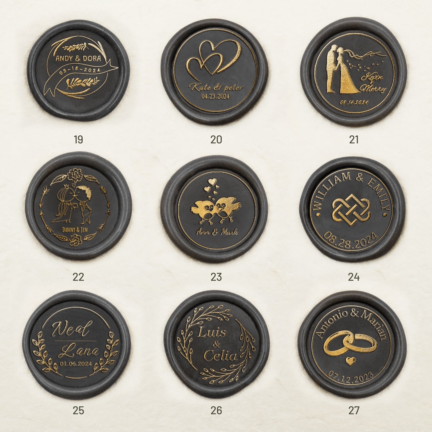 Custom Wedding Wax Seal Stamp (27 Designs) Wedding-Name-&-Date19-27