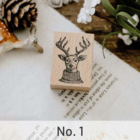 Cute Animals with Antler Wooden Rubber Stamp sku-1