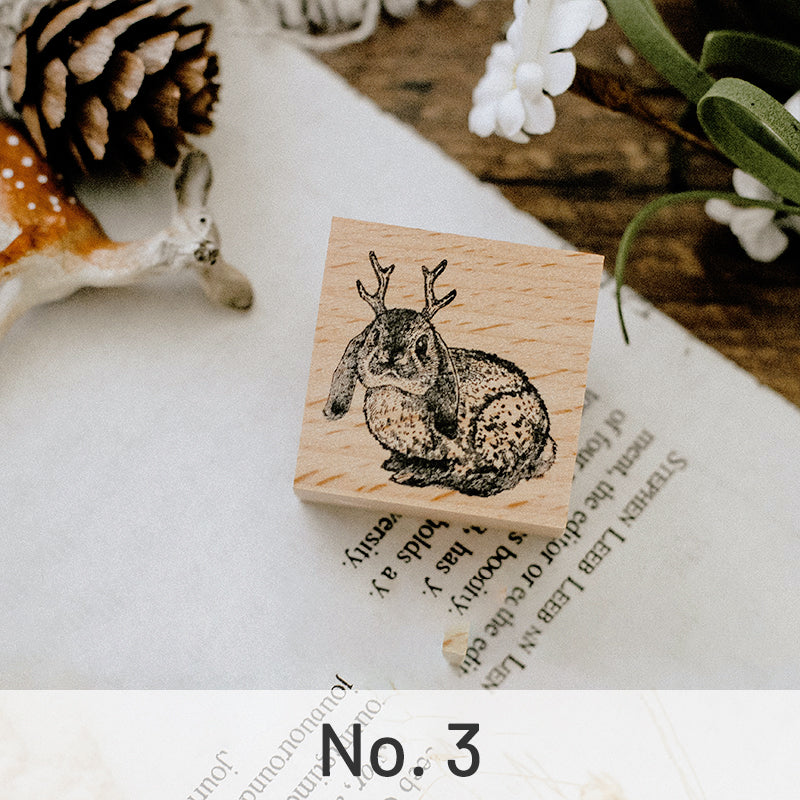 Cute Animals with Antler Wooden Rubber Stamp sku-3
