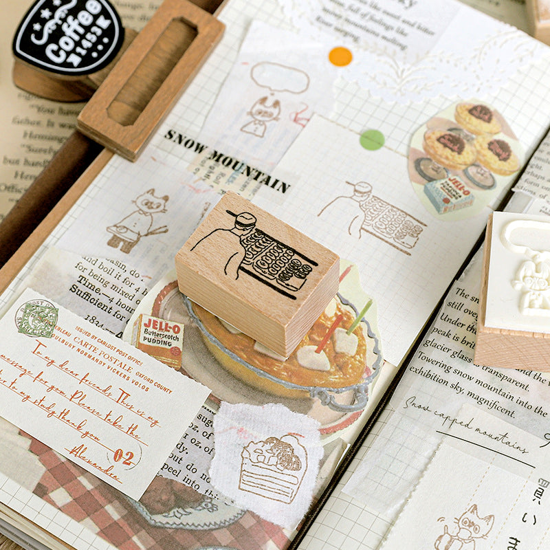 Bakery Wooden Stamp Set, Bread Stamp, Croissant Stamp, Wood Rubber Seal, Baguette Stamp