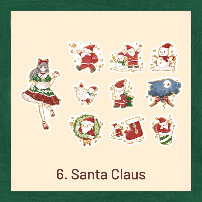 Cute Cartoon Christmas Bronzing Washi Sticker Pack DIY Journal Gift Decoration  b2