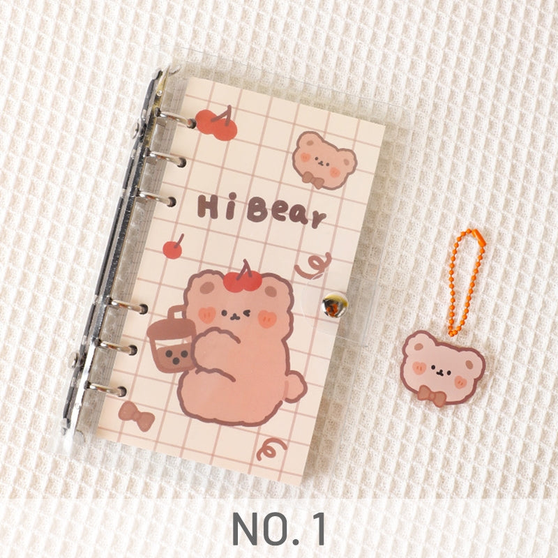 Cuaderno de 2 piezas, oso de conejo, 6 anillos redondos, hojas sueltas,  diario pequeño, cuaderno de planificación con cubierta de PVC transparente