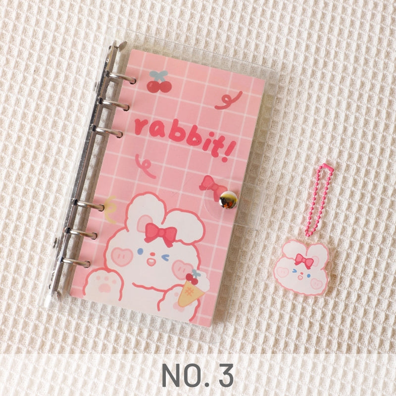 Cuaderno de 2 piezas, oso de conejo, 6 anillos redondos, hojas sueltas,  diario pequeño, cuaderno de planificación con cubierta de PVC transparente