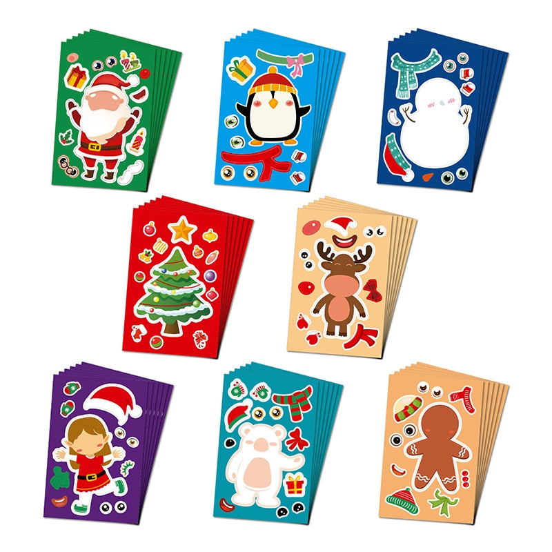 Cute Christmas Dress-Up Sticker for Kids DIY Decoration Cartoon Snowman Santa Penguin Elk a1