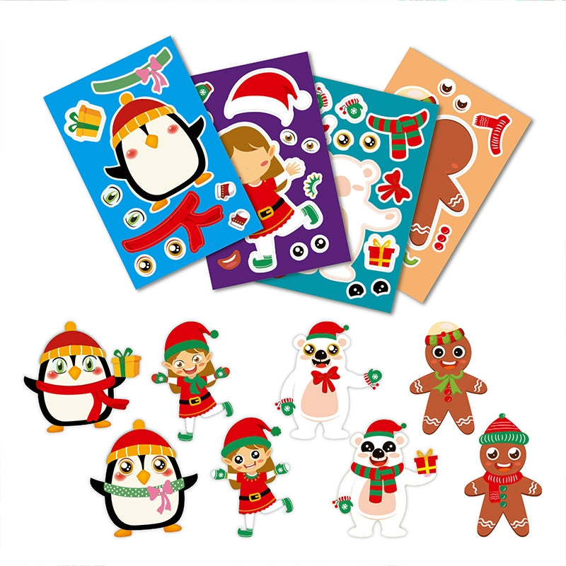 Cute Christmas Dress-Up Sticker for Kids DIY Decoration Cartoon Snowman Santa Penguin Elk b3
