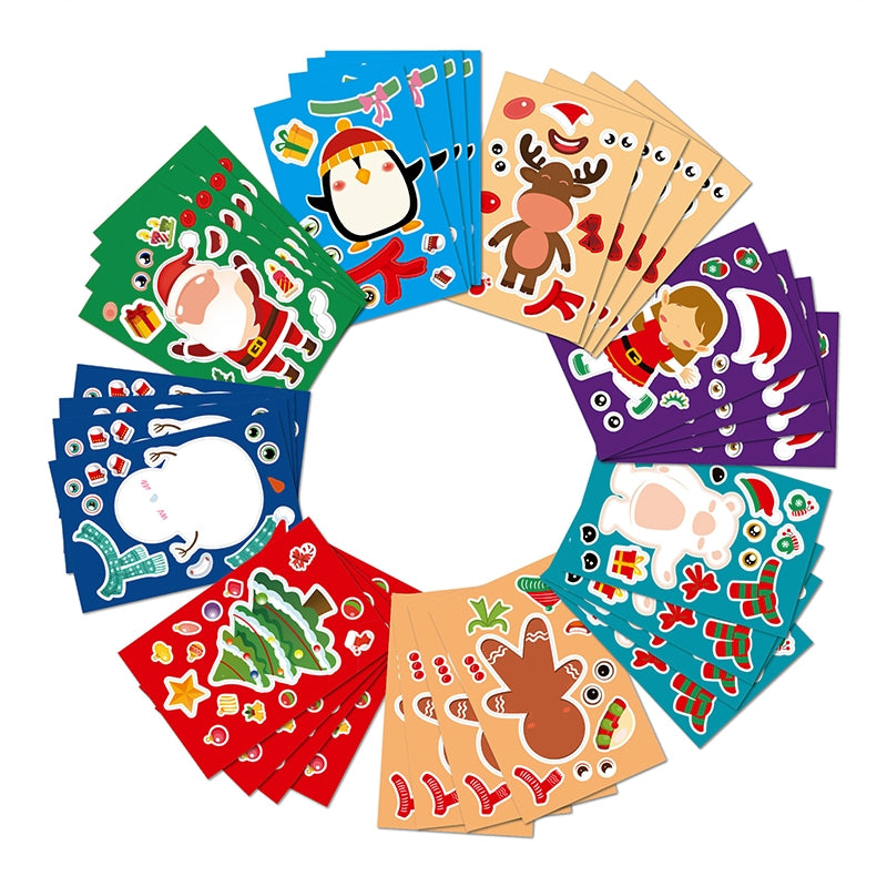 Cute Christmas Dress-Up Sticker for Kids DIY Decoration Cartoon Snowman Santa Penguin Elk b