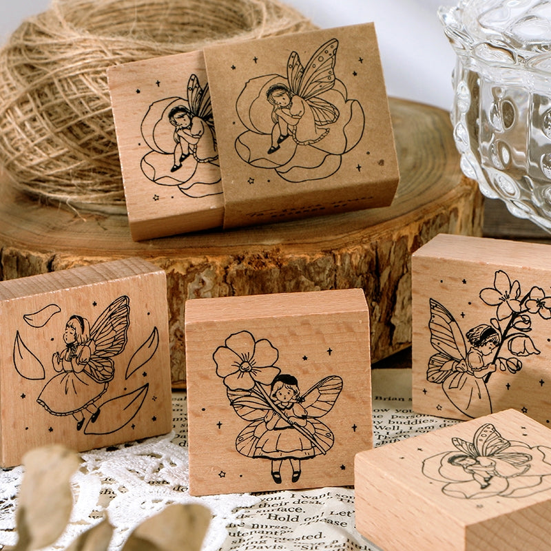 Cute Fairy Tale Flower Child Elf Wooden Rubber Stamp a