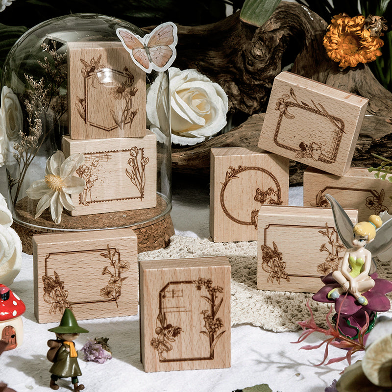 Cute Forest Elf Frame Wooden Rubber Stamp a