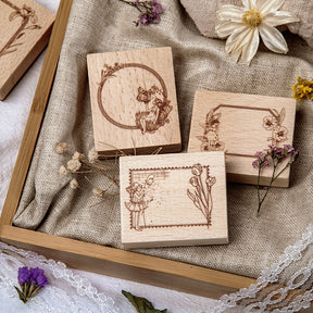 Cute Forest Elf Frame Wooden Rubber Stamp c