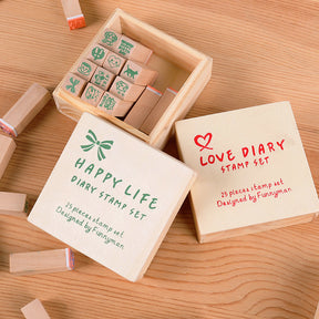 Cute Mini Cartoon Boxed Wooden Rubber Stamp Set a2