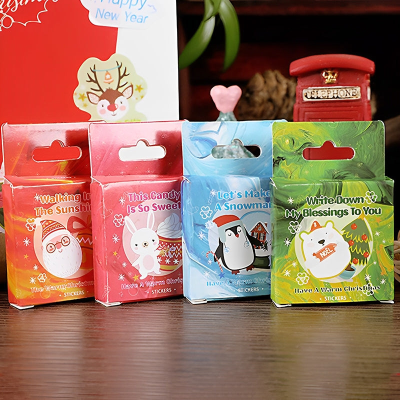 Cute Warm Christmas Oil Painting Irregular Shape Journal Sticker Box Package Snowman Candy Decoration Seals a1