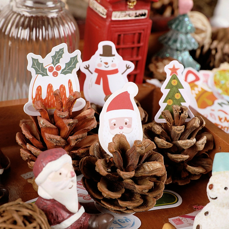 Cute Warm Christmas Oil Painting Irregular Shape Journal Sticker Box Package Snowman Candy Decoration Seals c