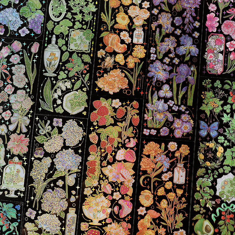 Dazzling Transparent PET Floral Journal Sticker c-原
