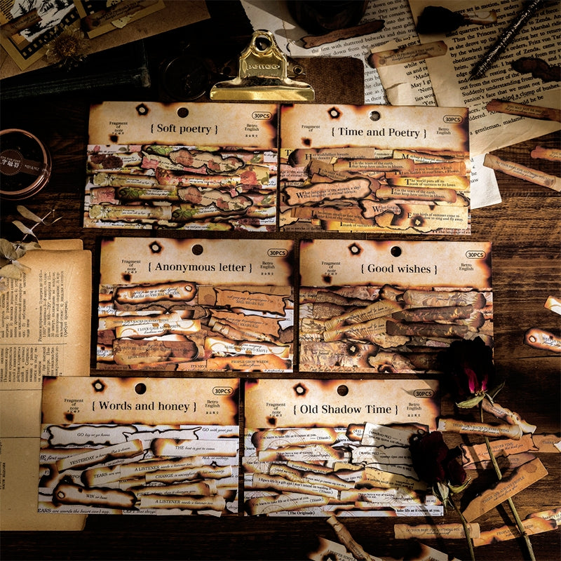 Diary Pieces Burned Long Strip English Sticker Pack a