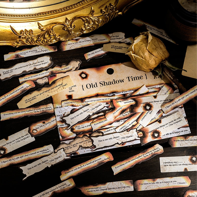Diary Pieces Burned Long Strip English Sticker Pack b1