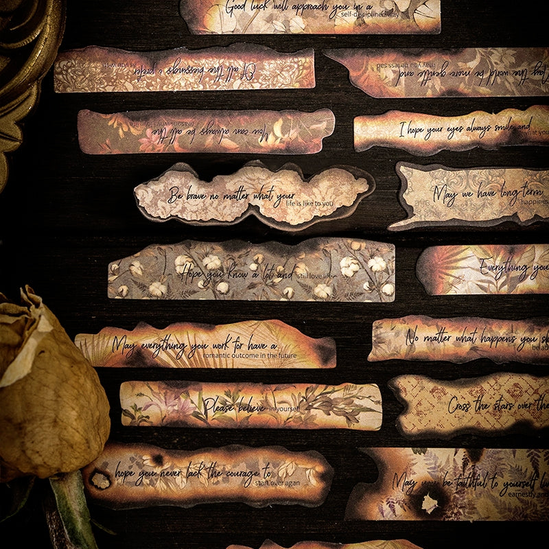 Diary Pieces Burned Long Strip English Sticker Pack b2