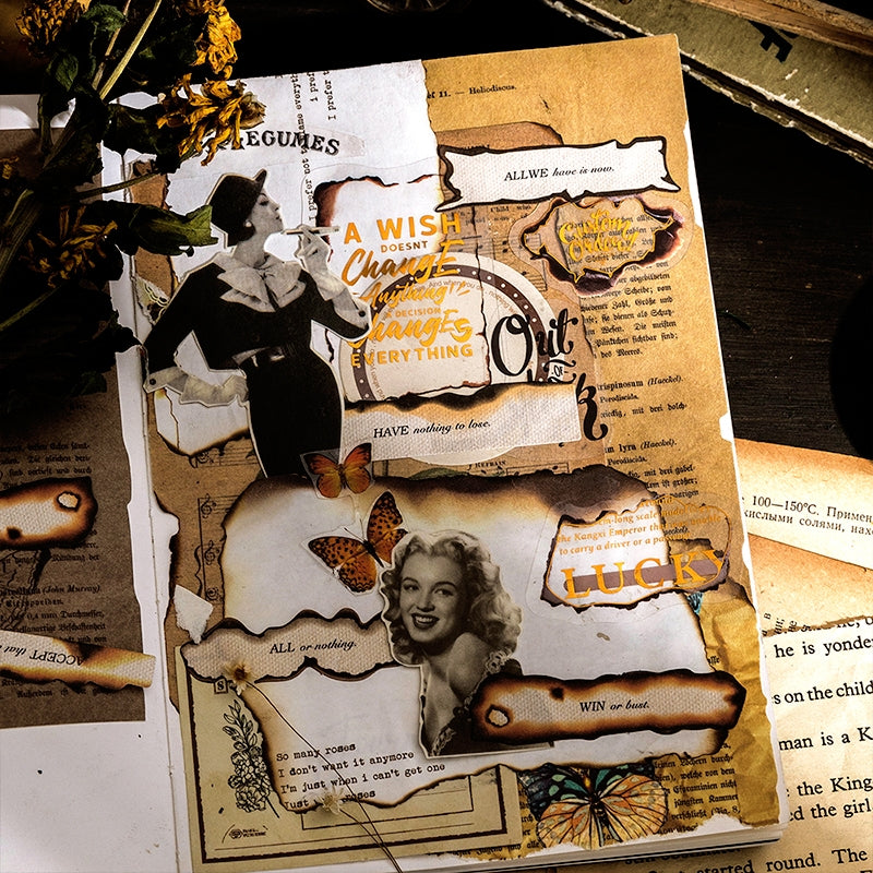 Diary Pieces Burned Long Strip English Sticker Pack b4