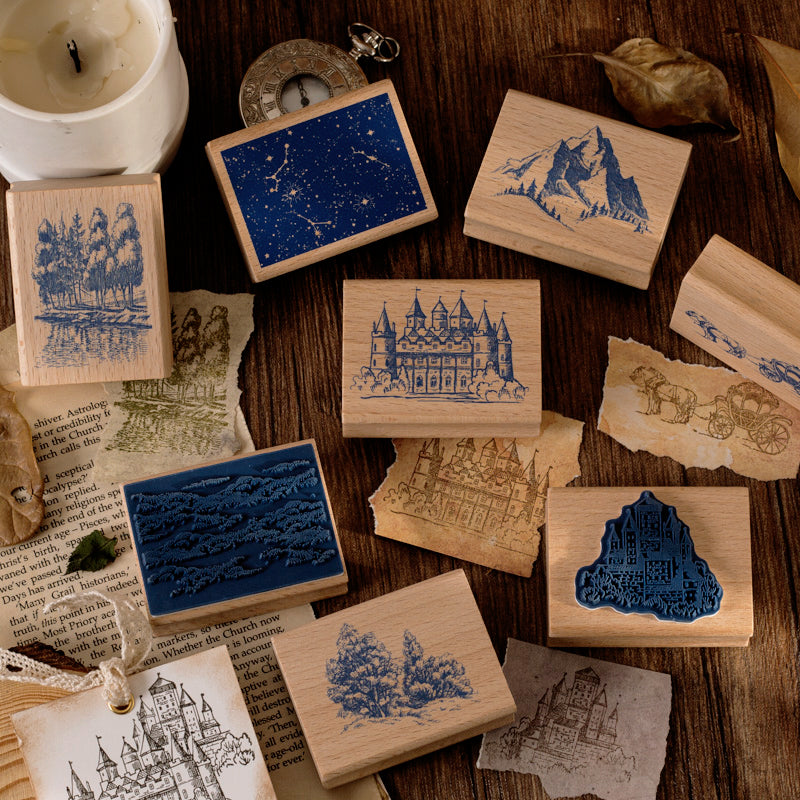 Fantasy Castle Wooden Rubber Stamp b1