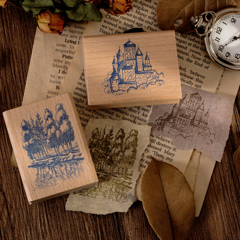 Fantasy Castle Wooden Rubber Stamp c