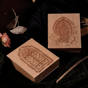 Flowers by Window Vintage Baroque Wooden Rubber Stamp b4
