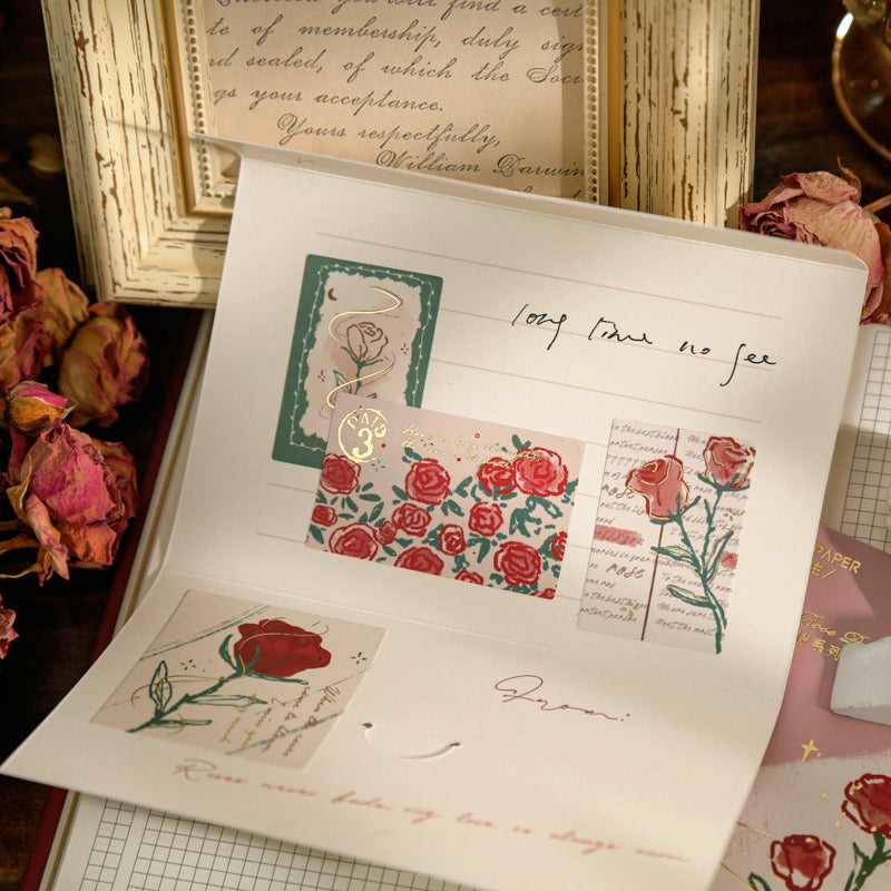 Vintage Artistic Rose Plant Sticker Pack2