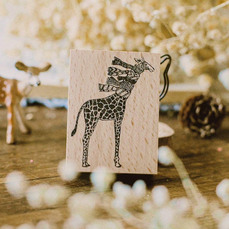  Giraffe with Scarves Wooden Rubber Stamp b2
