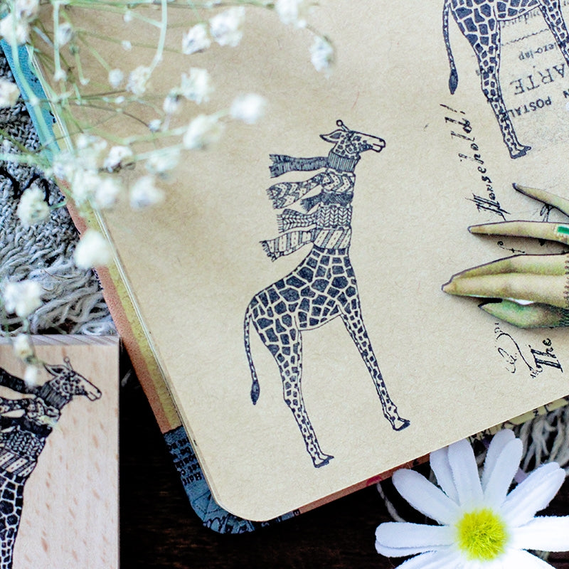  Giraffe with Scarves Wooden Rubber Stamp b
