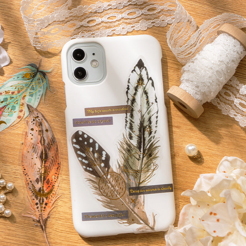 Glitter Feather Large Size Foil Stamping Feather PET Sticker b2