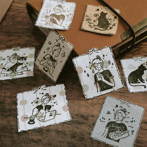Good Day Cartoon Character Cat Wooden Rubber Stamp b2