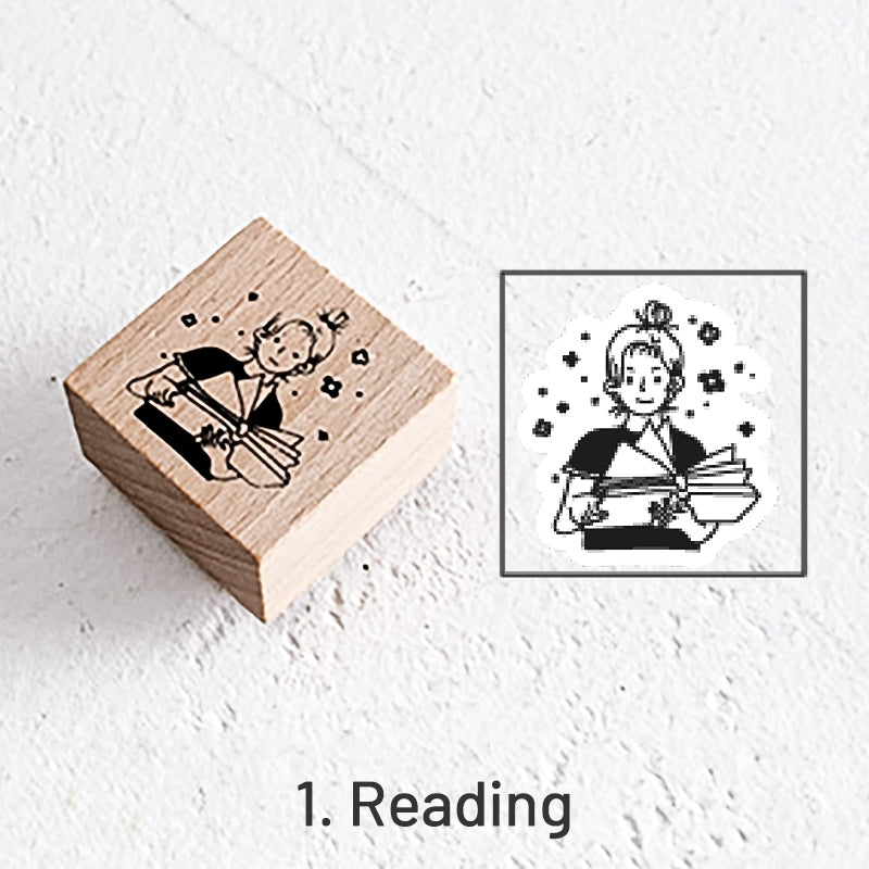 Good Day Cartoon Character Cat Wooden Rubber Stamp sku-1