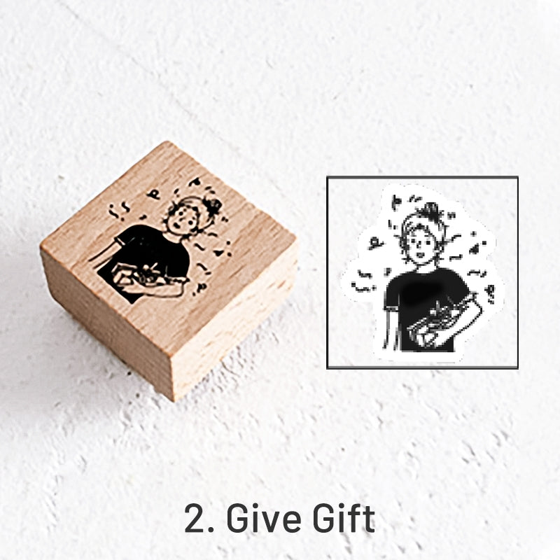 Ready Made Rubber Stamp - Good Day Cartoon Character Cat Wooden Rubber Stamp