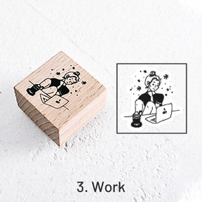 Good Day Cartoon Character Cat Wooden Rubber Stamp sku-3