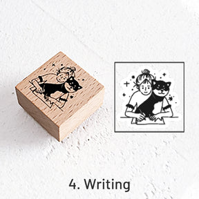 Good Day Cartoon Character Cat Wooden Rubber Stamp sku-4