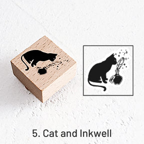 Good Day Cartoon Character Cat Wooden Rubber Stamp sku-5