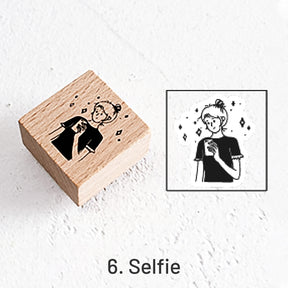 Good Day Cartoon Character Cat Wooden Rubber Stamp sku-6