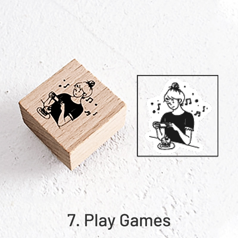 Good Day Cartoon Character Cat Wooden Rubber Stamp sku-7