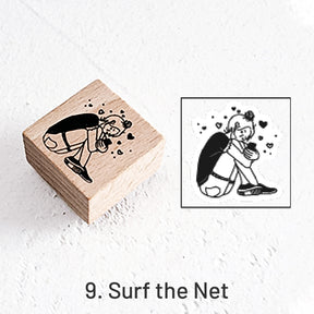 Good Day Cartoon Character Cat Wooden Rubber Stamp sku-9