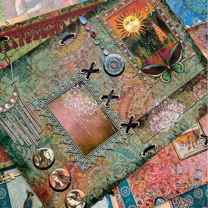 Gypsy Green Vintage Peacock Junk Journal Background Paper c4