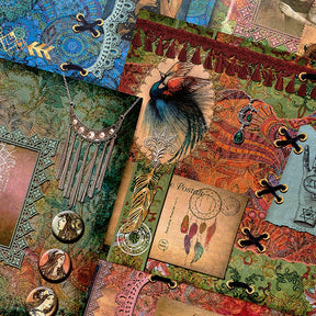 Gypsy Green Vintage Peacock Junk Journal Background Paper c