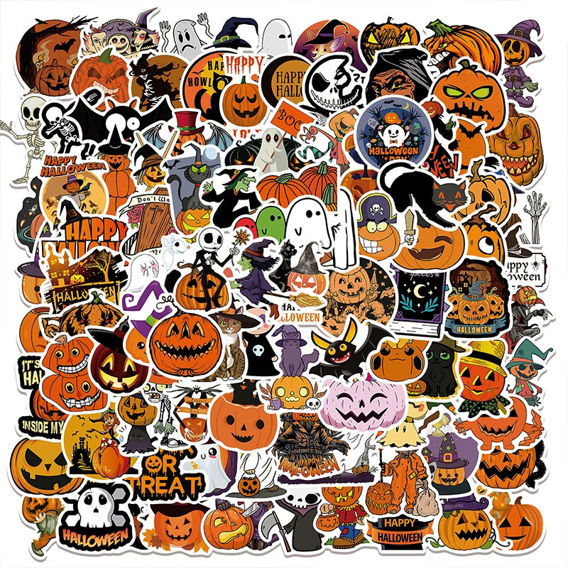 Halloween Pumpkin Cartoon Doodle Stickers Pouch