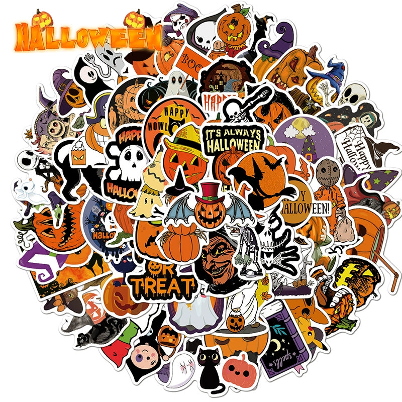 Halloween Pumpkin Cartoon Doodle Vinyl Stickers （100 Pcs）