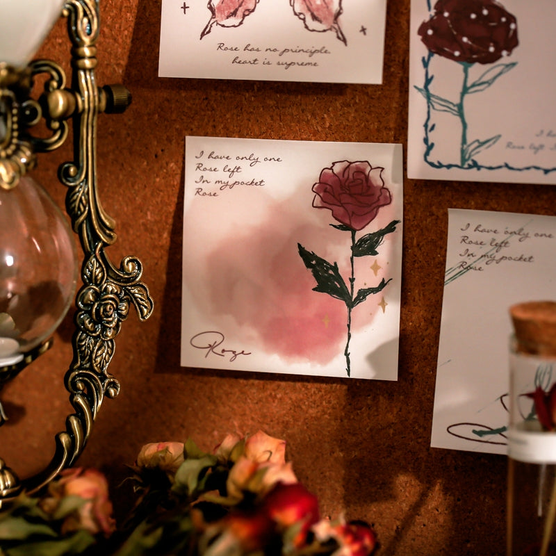 Rose Paper Notes Hand-Painted Rose Illustration Sticky Notes | Stamprints Memo Pad