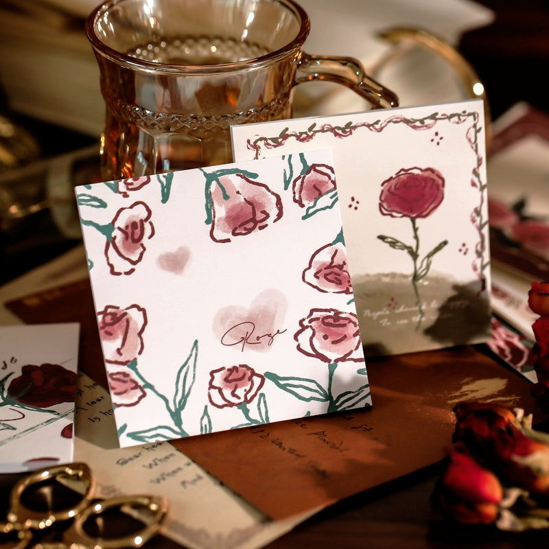 Hand-Painted Rose Illustration Sticky Notes | Stamprints Memo Pad