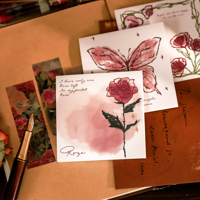 Rose High Note Hand-Painted Rose Illustration Sticky Notes | Stamprints Memo Pad